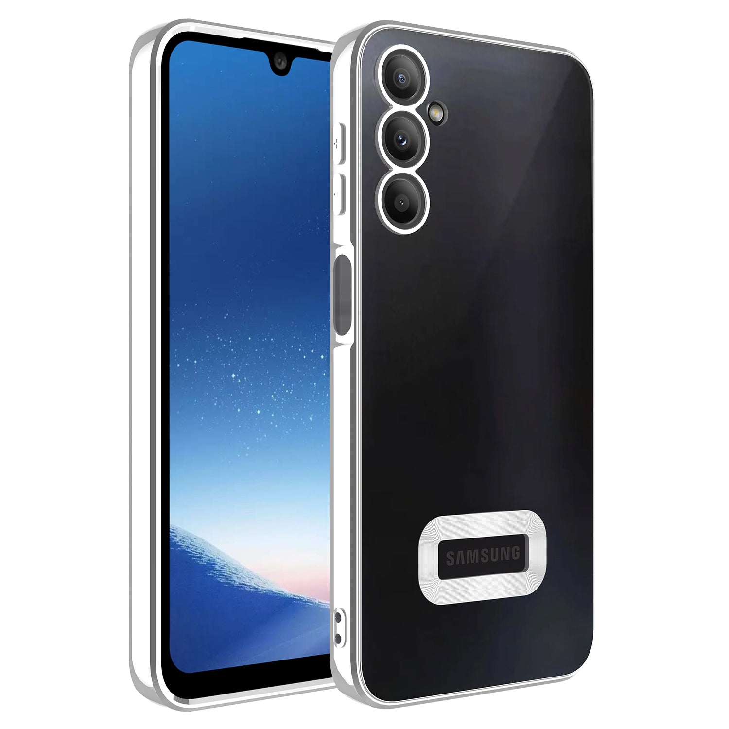 Galaxy A24 Kılıf Kamera Korumalı Logo Gösteren Zore Omega Kapak Gümüş