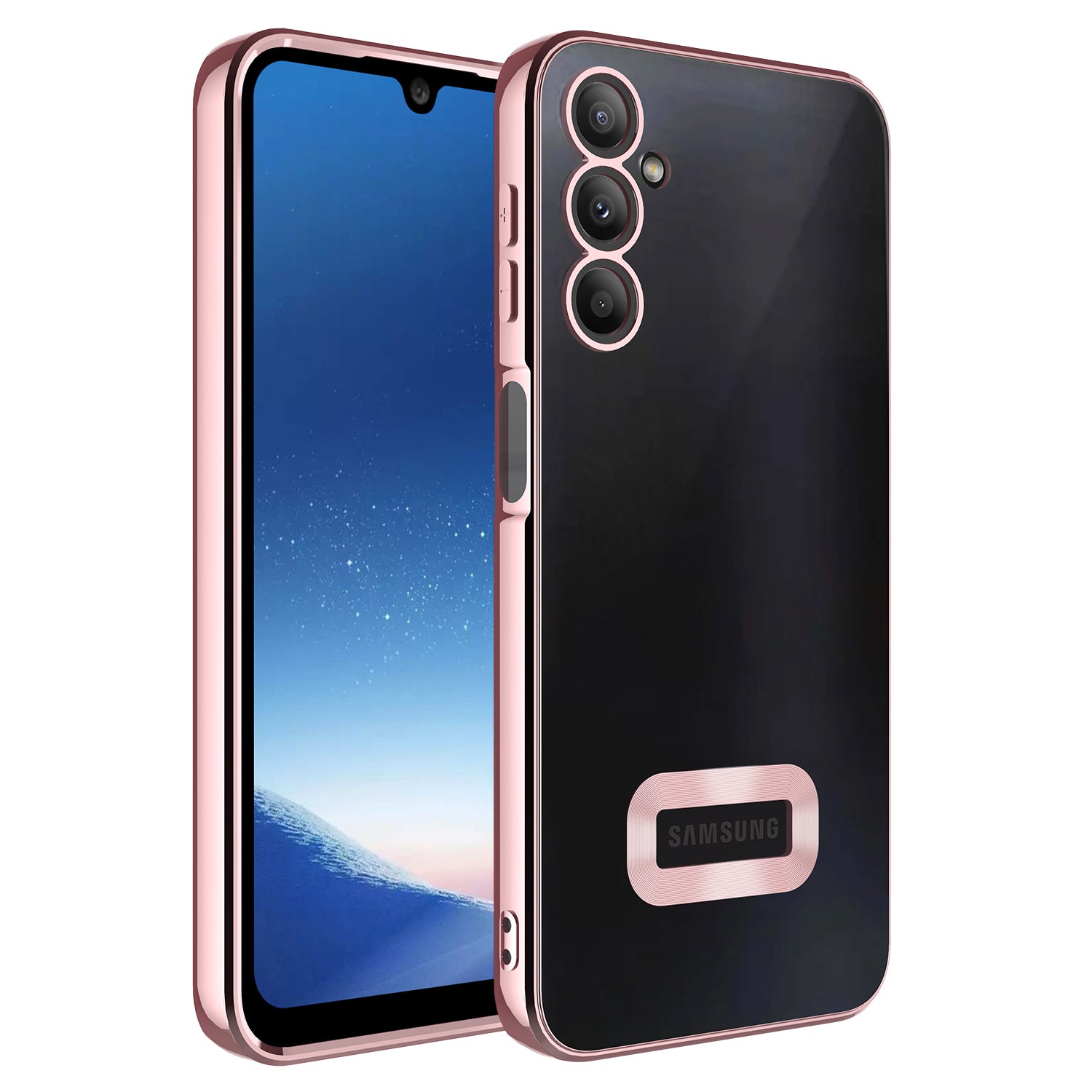 Galaxy A24 Kılıf Kamera Korumalı Logo Gösteren Zore Omega Kapak Rose Gold