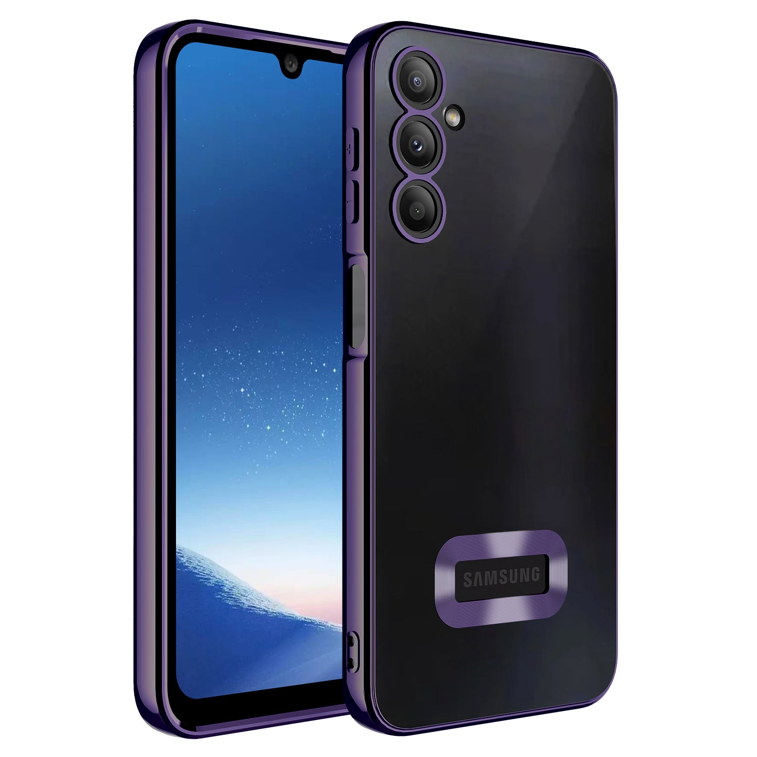 Galaxy A24 Kılıf Kamera Korumalı Logo Gösteren Zore Omega Kapak Derin Mor