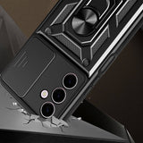 Galaxy A24 Kılıf Magnetik Standlı Kamera Korumalı Zore Sürgülü Vega Kapak Siyah