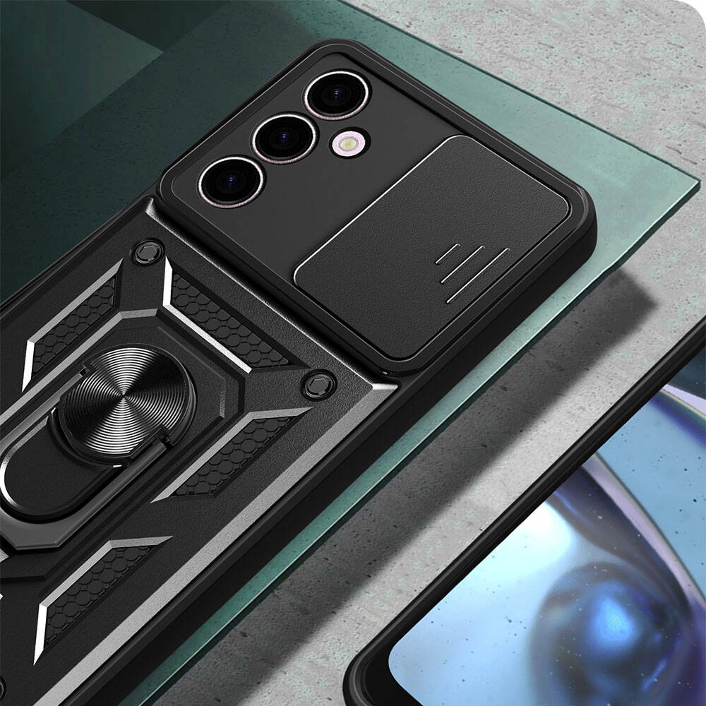 Galaxy A24 Kılıf Magnetik Standlı Kamera Korumalı Zore Sürgülü Vega Kapak Mavi