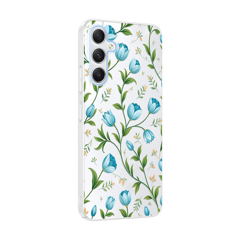 Galaxy A25 Kılıf Kamera Korumalı Desenli Zore Klip Kapak Mavi Lale