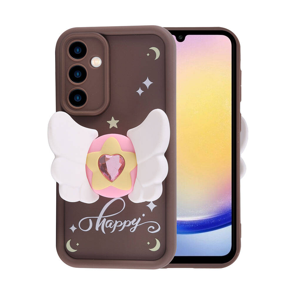 Galaxy A25 Kılıf Kamera Korumalı Figür Tasarımlı Zore Kapya Kapak Koyu Kahve