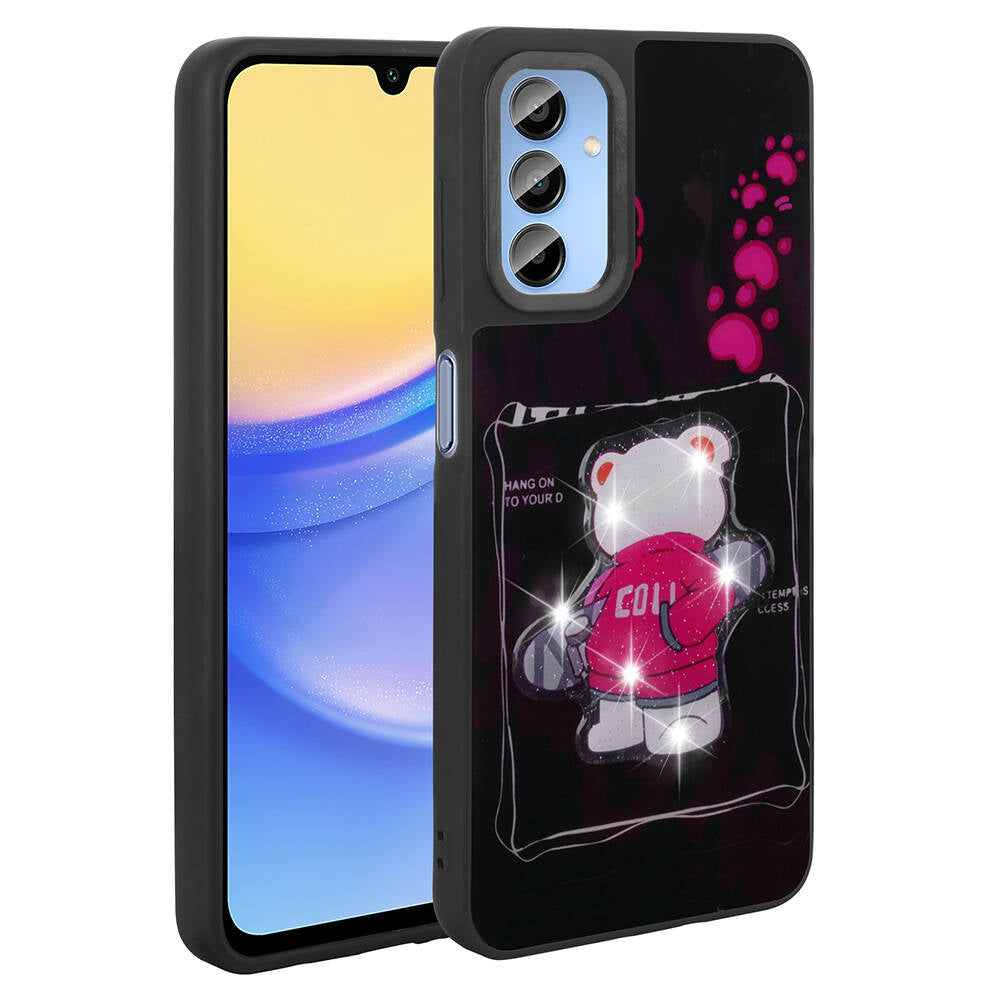 Galaxy A25 Kılıf Parlayan Kabartmalı İkonik Figürlü Zore Amas Silikon Kapak Mor