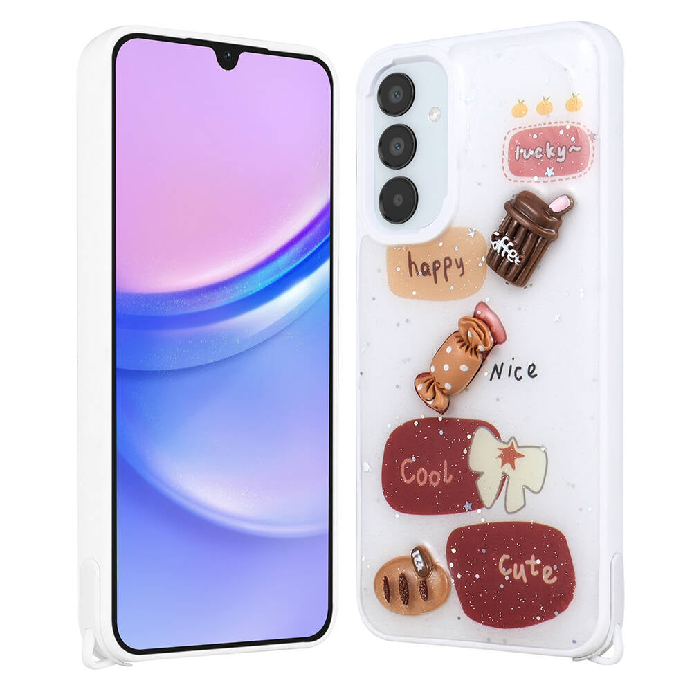 Galaxy A25 Kılıf Parlayan Simli Kabartma Figürlü Zore Cevze Kapak Mor Ayı