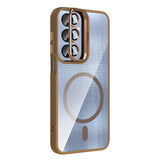 Galaxy A25 Kılıf Standlı ve Kamera Lens Hediyeli M-Safe Şarj Özellikli Zore Etro Kapak Desert Titanyum