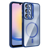 Galaxy A25 Kılıf Standlı ve Kamera Lens Hediyeli M-Safe Şarj Özellikli Zore Etro Kapak Lacivert