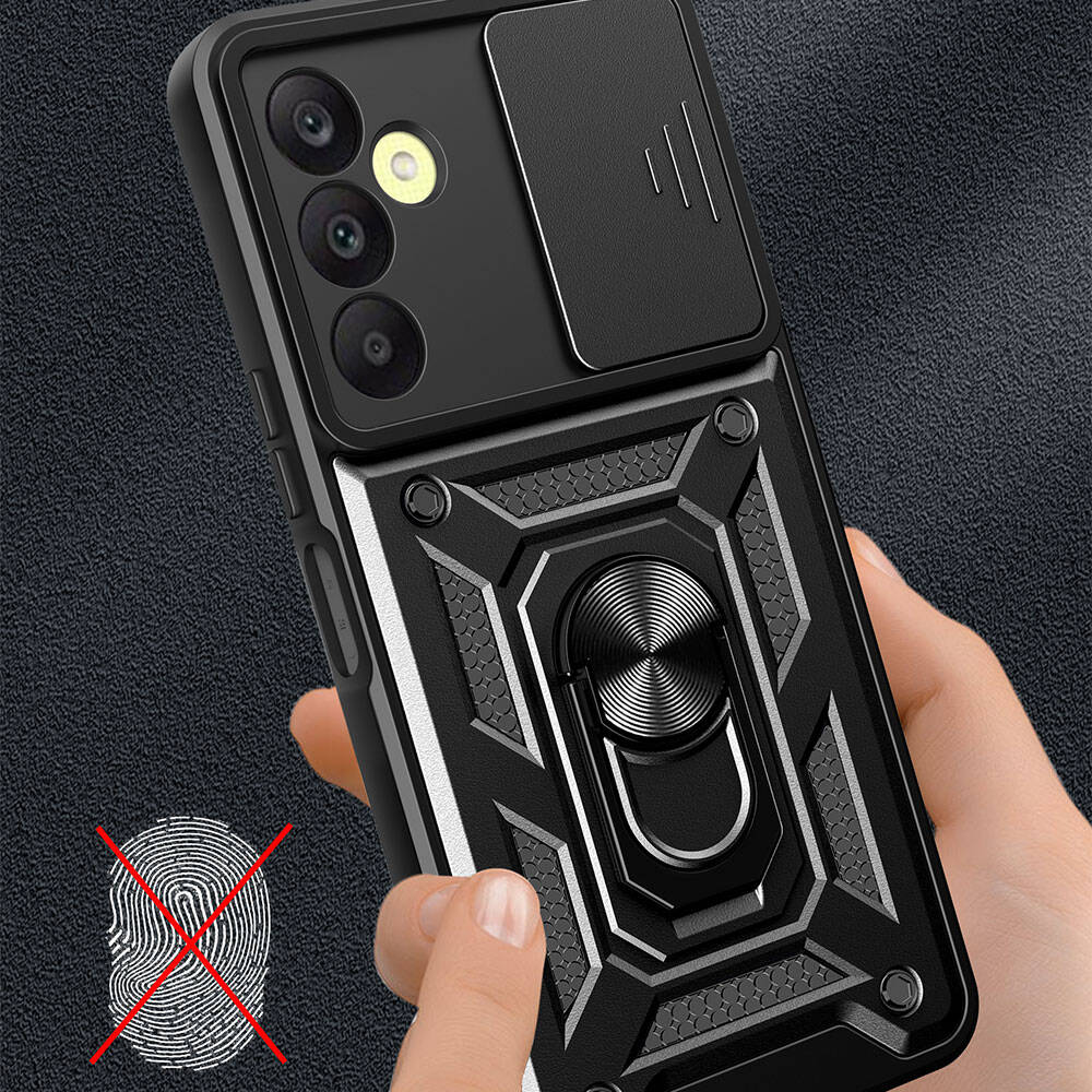 Galaxy A25 Kılıf Magnetik Standlı Kamera Korumalı Zore Sürgülü Vega Kapak Siyah