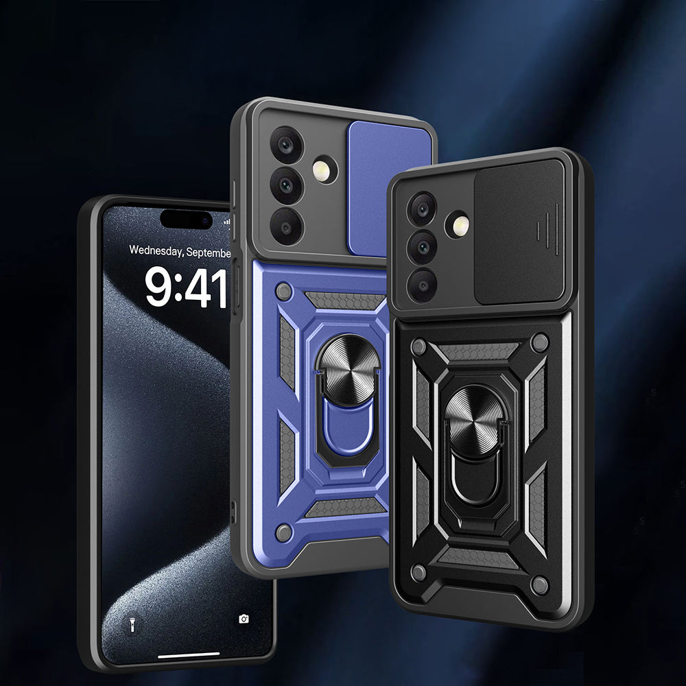 Galaxy A26 Kılıf Magnetik Standlı Kamera Korumalı Zore Sürgülü Vega Kapak Mavi