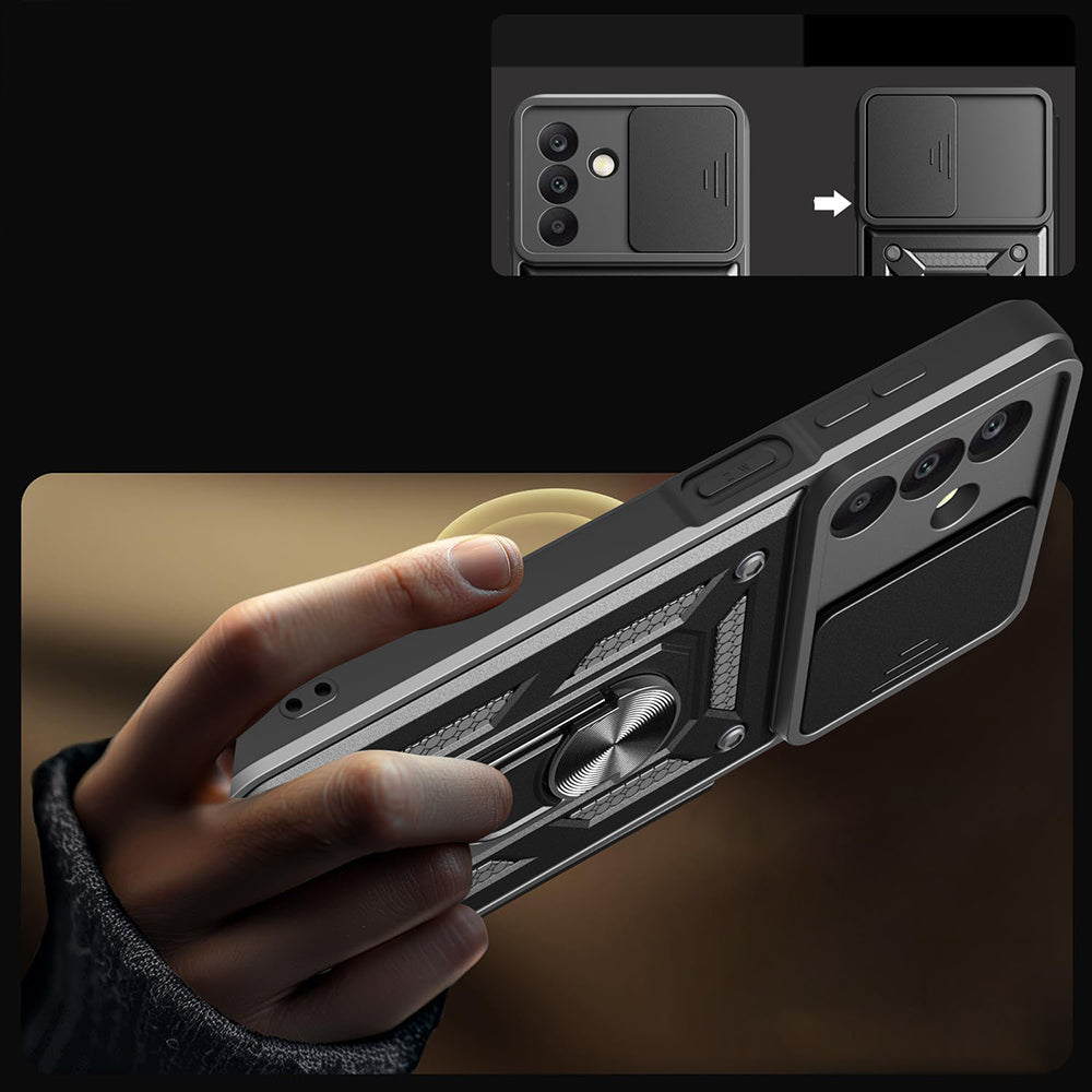Galaxy A26 Kılıf Magnetik Standlı Kamera Korumalı Zore Sürgülü Vega Kapak Siyah