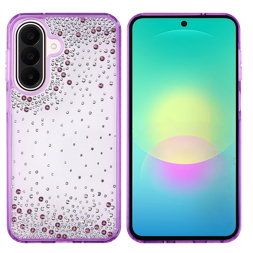 Galaxy A27 Kılıf Airbag Tasarımlı Damla Taşlı Şeffaf Zore Pera Silikon Kapak Mor