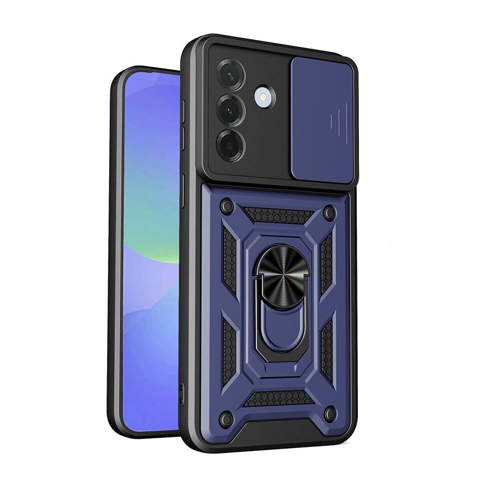 Galaxy A27 Kılıf Magnetik Standlı Kamera Korumalı Zore Sürgülü Vega Kapak Mavi