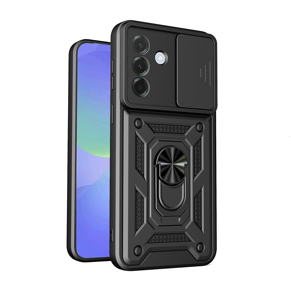 Galaxy A27 Kılıf Magnetik Standlı Kamera Korumalı Zore Sürgülü Vega Kapak Siyah