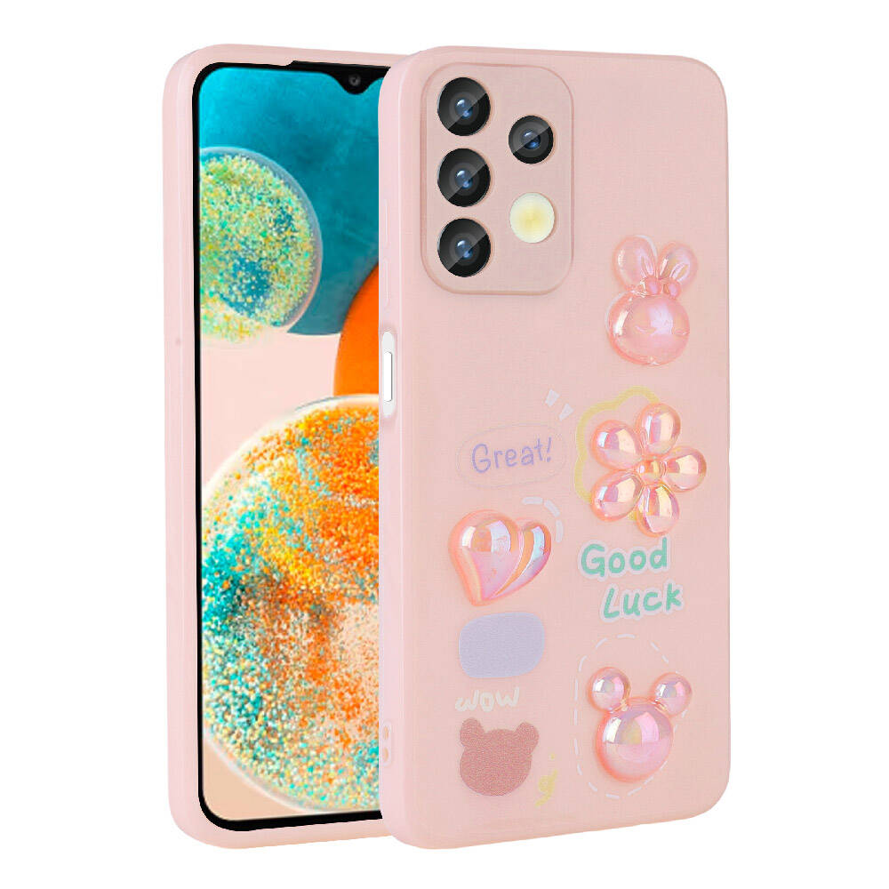 Galaxy A32 4G Kılıf Kabartma Figürlü Parlak Zore Toys Silikon Kapak Beyaz