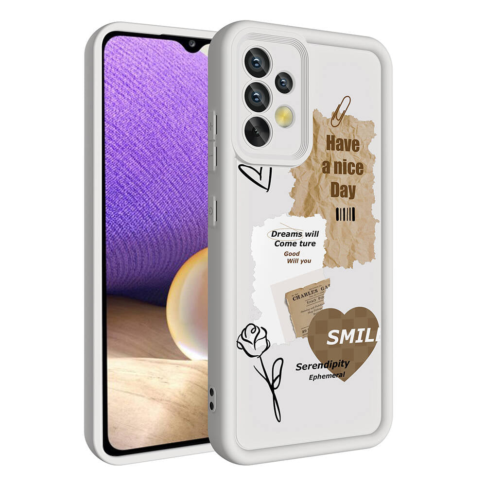 Galaxy A32 4G Kılıf Kamera Korumalı Baskılı Arka Yüzey Zore Klas Kapak Açık Kahve