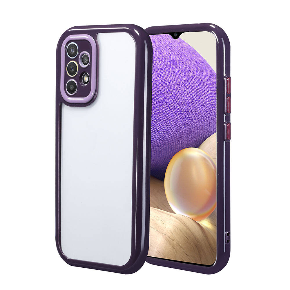 Galaxy A32 4G Kılıf Kamera Korumalı Renkli Kenar ve Çerçeve Tasarımlı Zore Vitamin Kapak Mürdüm