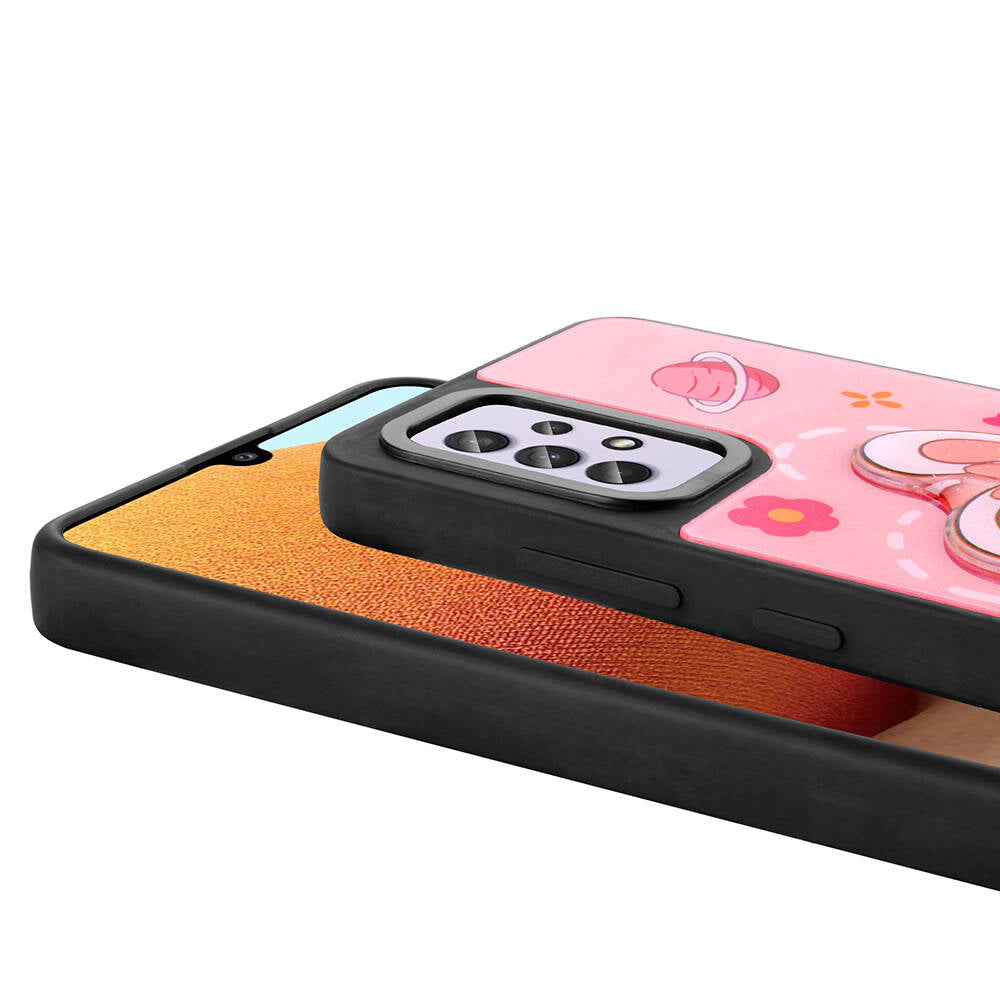 Galaxy A32 4G Kılıf Parlayan Kabartmalı İkonik Figürlü Zore Amas Silikon Kapak Siyah