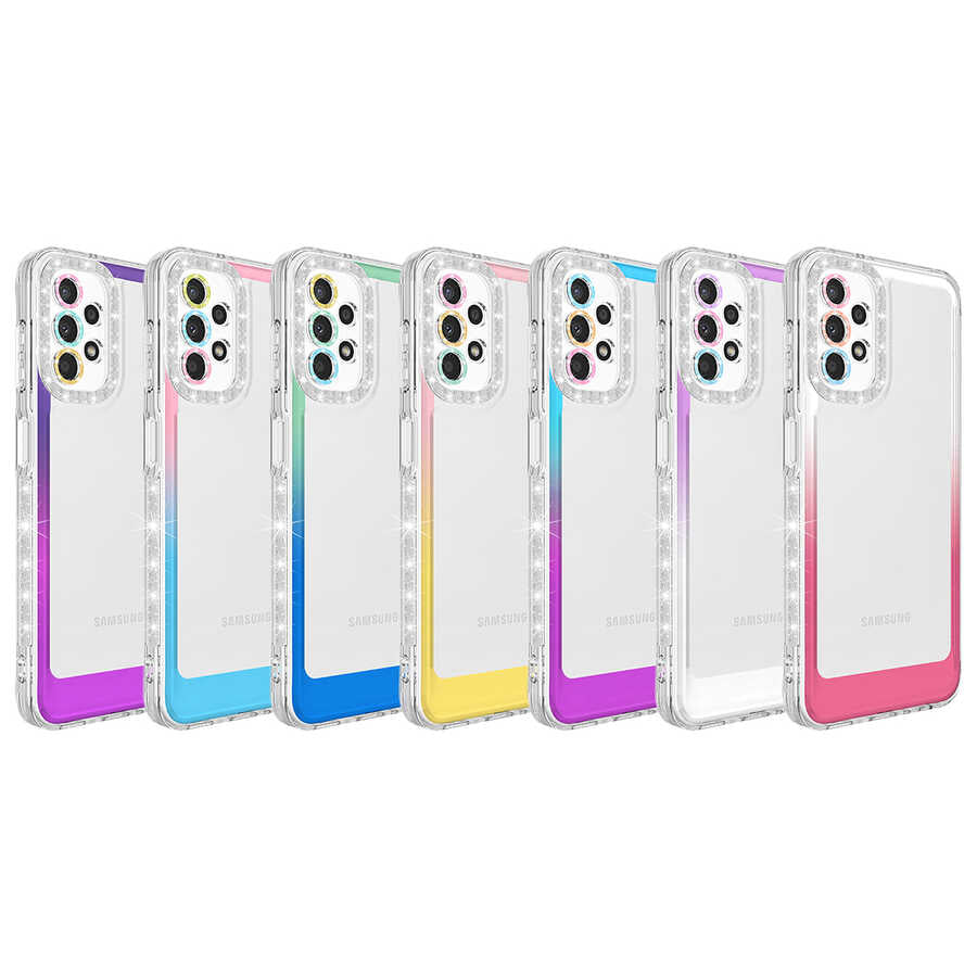 Galaxy A32 4G Kılıf Simli ve Renk Geçiş Tasarımlı Lens Korumalı Zore Park Kapak Yeşil-Mavi