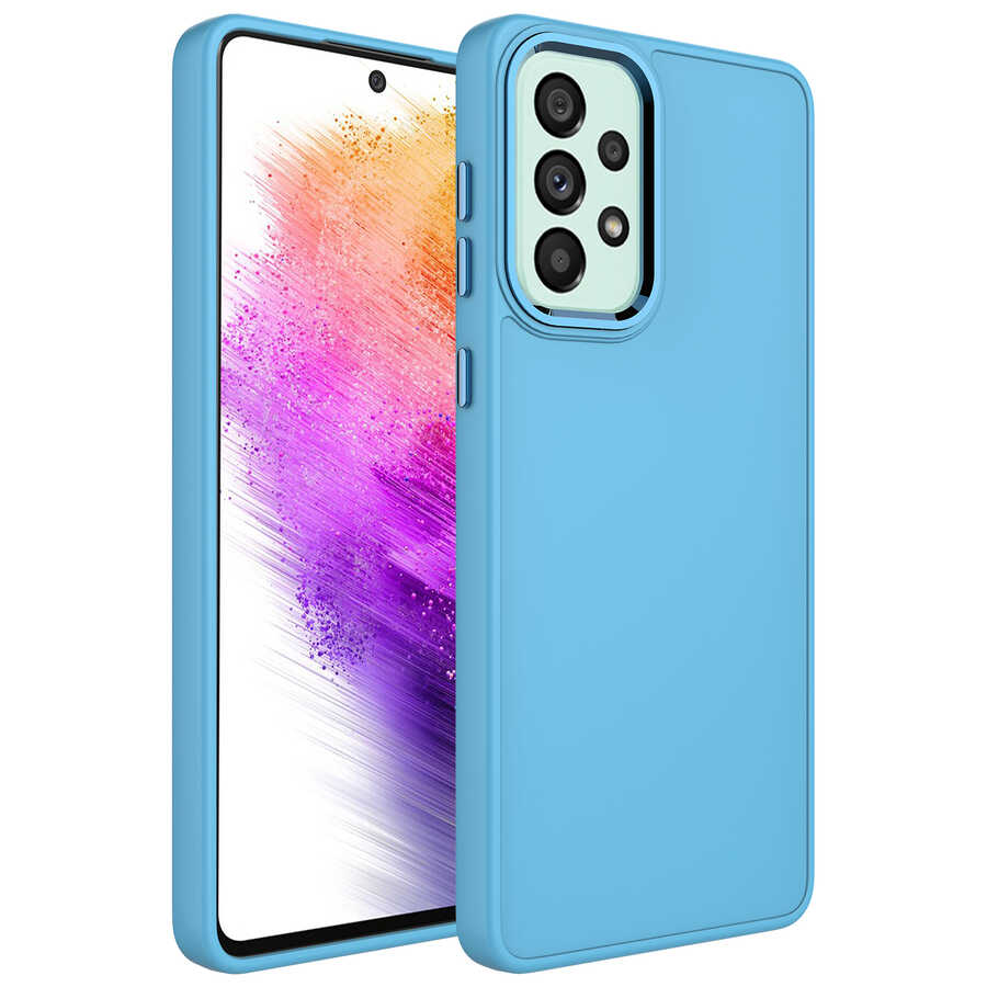 Galaxy A33 5G Kılıf Metal Çerçeve ve Buton Tasarımlı Silikon Zore Luna Kapak Sierra Mavi