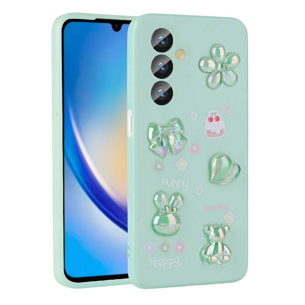 Galaxy A34 Kılıf Kabartma Figürlü Parlak Zore Toys Silikon Kapak Açık Yeşil