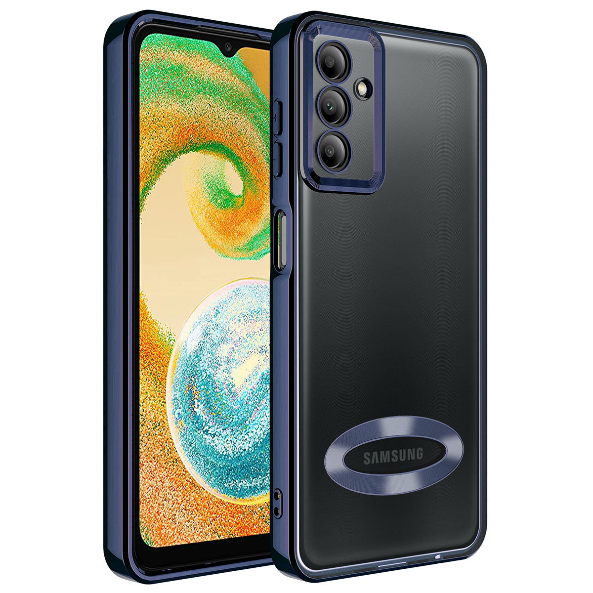 Galaxy A34 Kılıf Kamera Korumalı Logo Gösteren Zore Omega Kapak Lacivert
