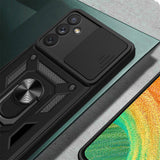 Galaxy A34 Kılıf Magnetik Standlı Kamera Korumalı Zore Sürgülü Vega Kapak Mavi