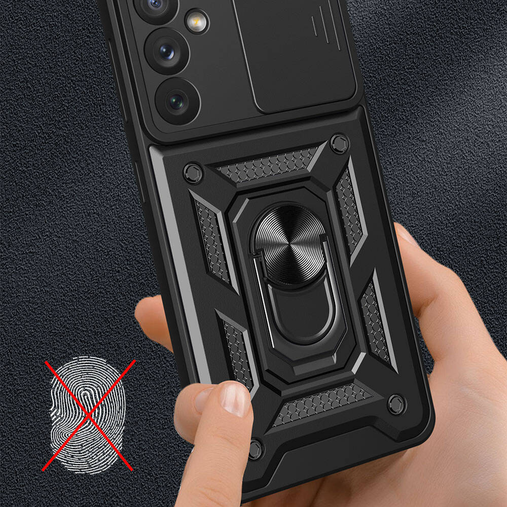 Galaxy A34 Kılıf Magnetik Standlı Kamera Korumalı Zore Sürgülü Vega Kapak Mavi