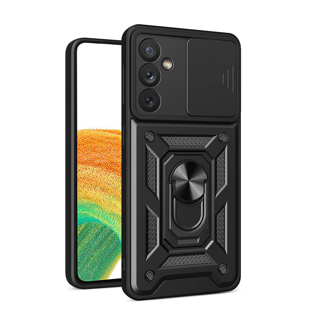 Galaxy A34 Kılıf Magnetik Standlı Kamera Korumalı Zore Sürgülü Vega Kapak Siyah