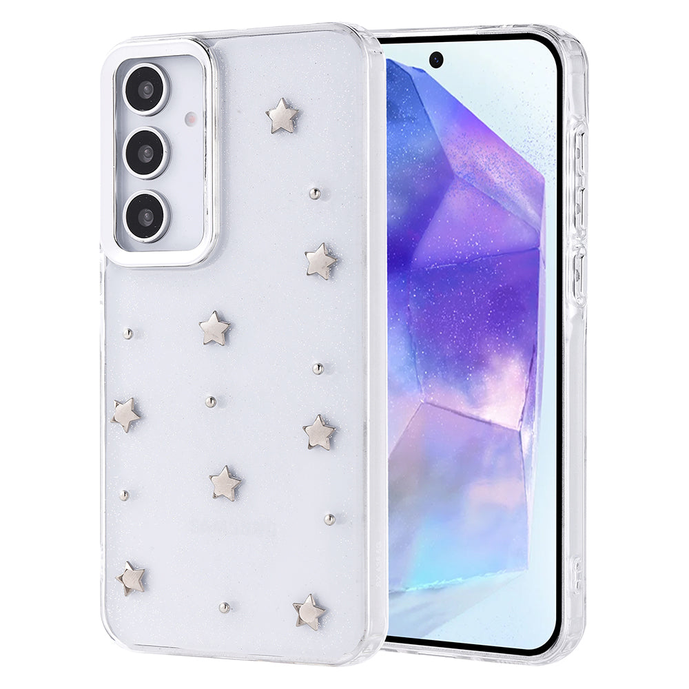 Galaxy A35 Kılıf Airbag Tasarımlı Simli Şeffaf Zore Kutup Kapak Yıldız