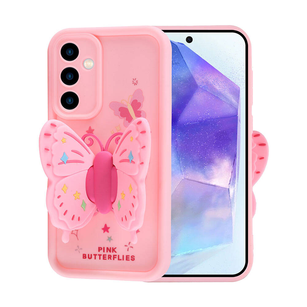 Galaxy A35 Kılıf Kamera Korumalı Figür Tasarımlı Zore Kapya Kapak Pembe Açık