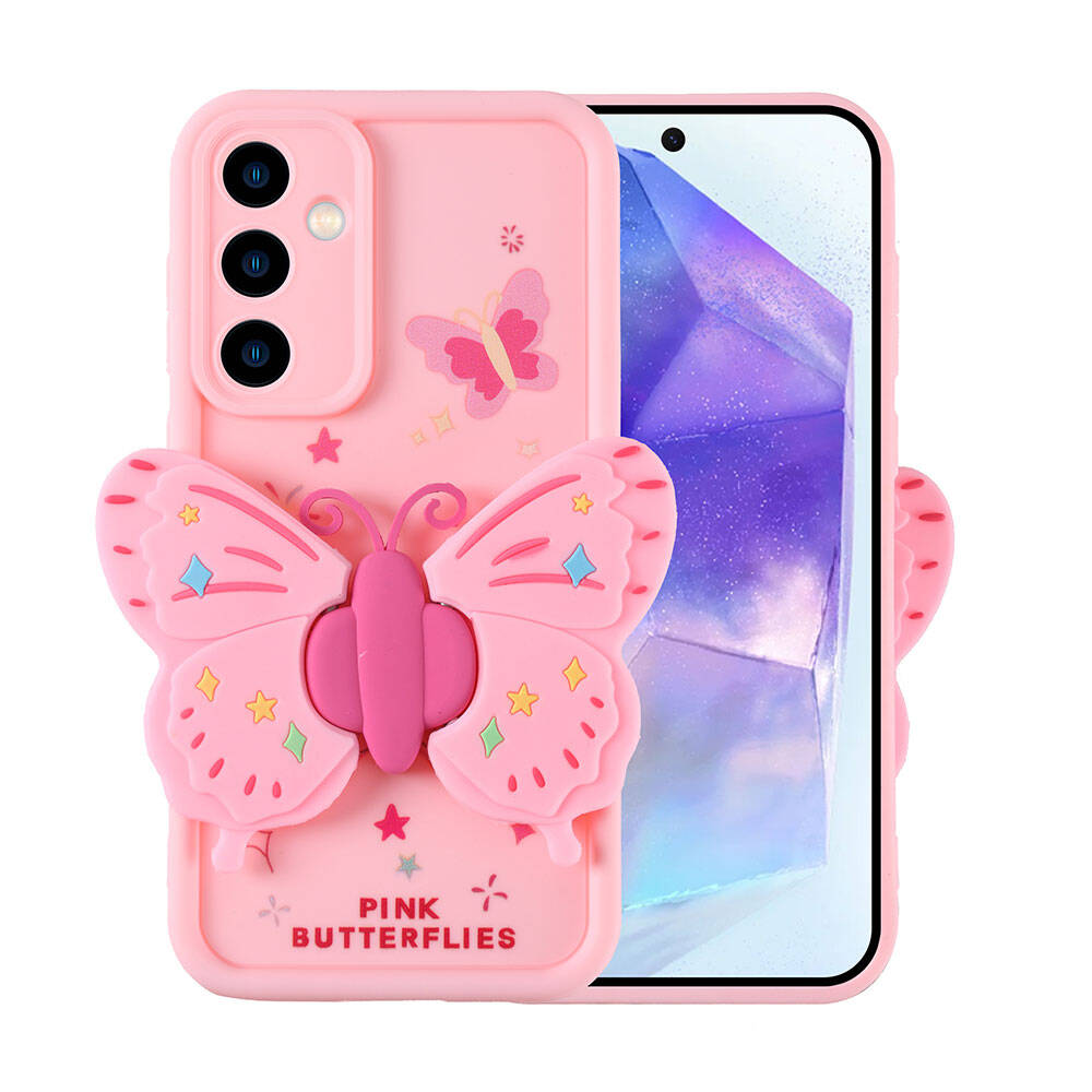 Galaxy A35 Kılıf Kamera Korumalı Figür Tasarımlı Zore Kapya Kapak Pembe Koyu