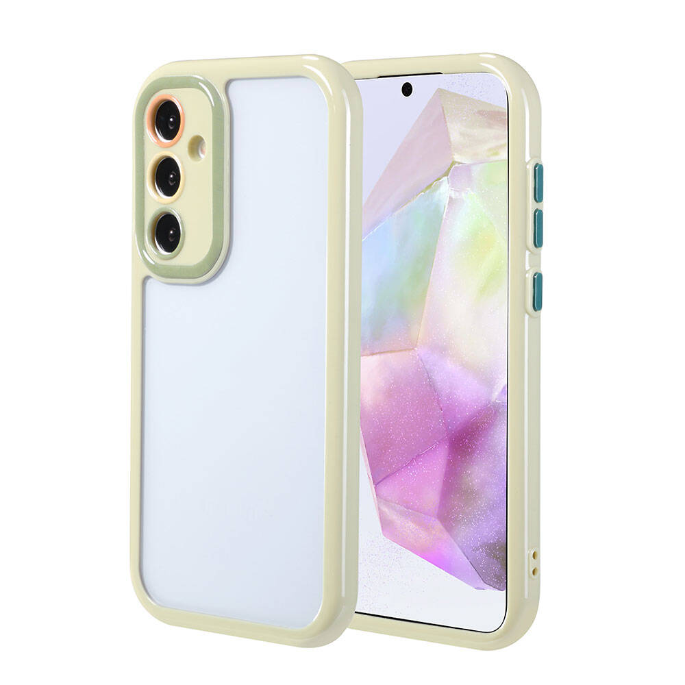 Galaxy A35 Kılıf Kamera Korumalı Renkli Kenar ve Çerçeve Tasarımlı Zore Vitamin Kapak Mürdüm