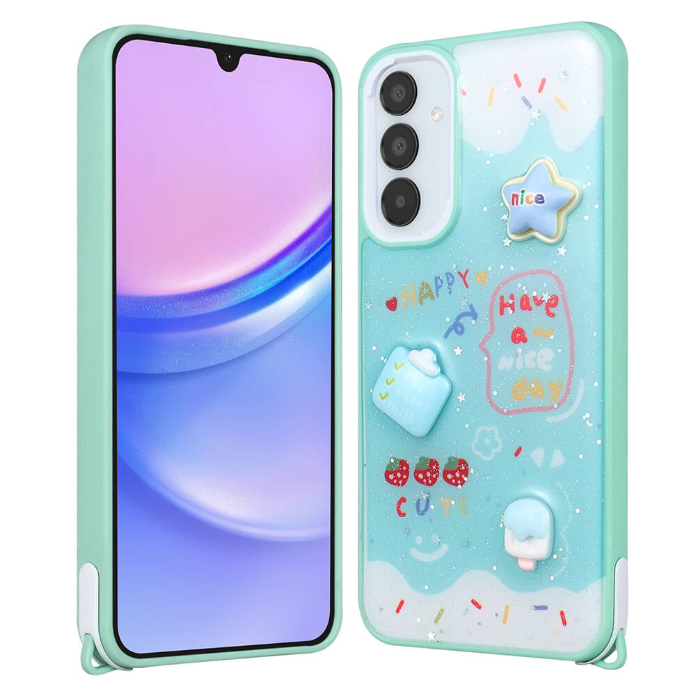 Galaxy A35 Kılıf Parlayan Simli Kabartma Figürlü Zore Cevze Kapak Pembe