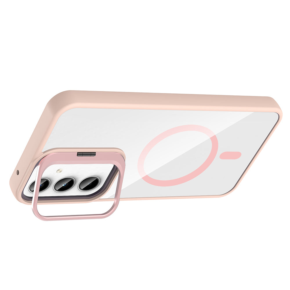 Galaxy A35 Kılıf Standlı ve Kamera Lens Hediyeli M-Safe Şarj Özellikli Zore Etro Kapak Lacivert