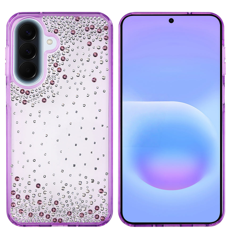 Galaxy A36 Kılıf Airbag Tasarımlı Damla Taşlı Şeffaf Zore Pera Silikon Kapak Mor
