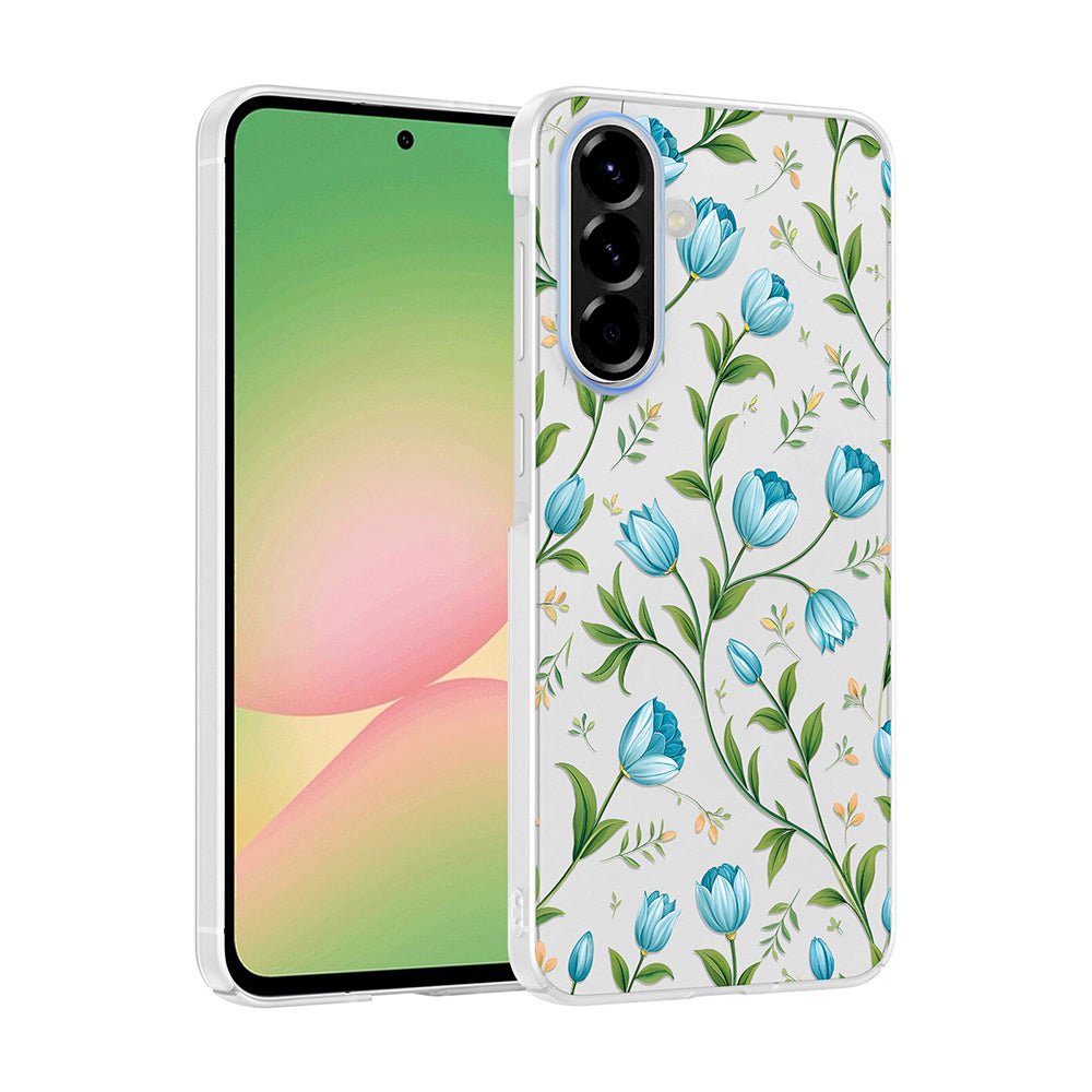 Galaxy A36 Kılıf Kamera Korumalı Desenli Zore Klip Kapak Mavi Lale