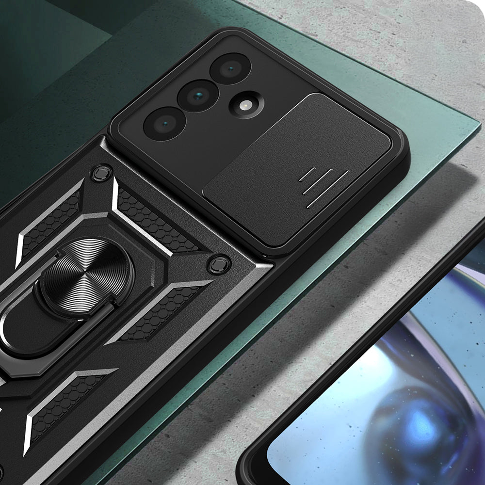 Galaxy A36 Kılıf Magnetik Standlı Kamera Korumalı Zore Sürgülü Vega Kapak Siyah