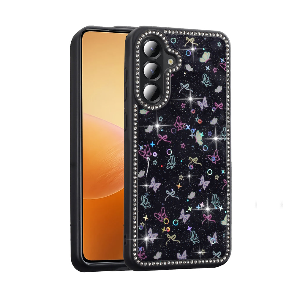 Galaxy A36 Kılıf Taşlı ve Simli Tasarım Zore Azra Kapak Siyah