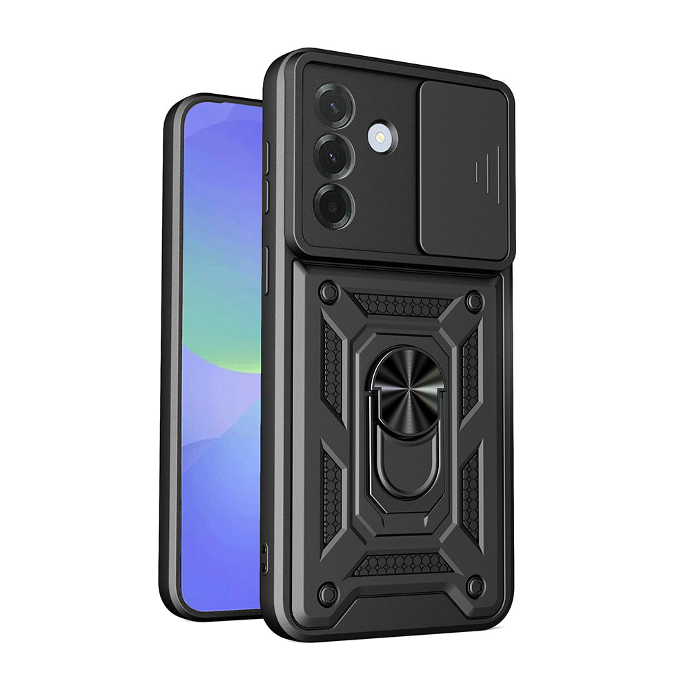 Galaxy A37 Kılıf Magnetik Standlı Kamera Korumalı  Sürgülü Vega Kapak Siyah