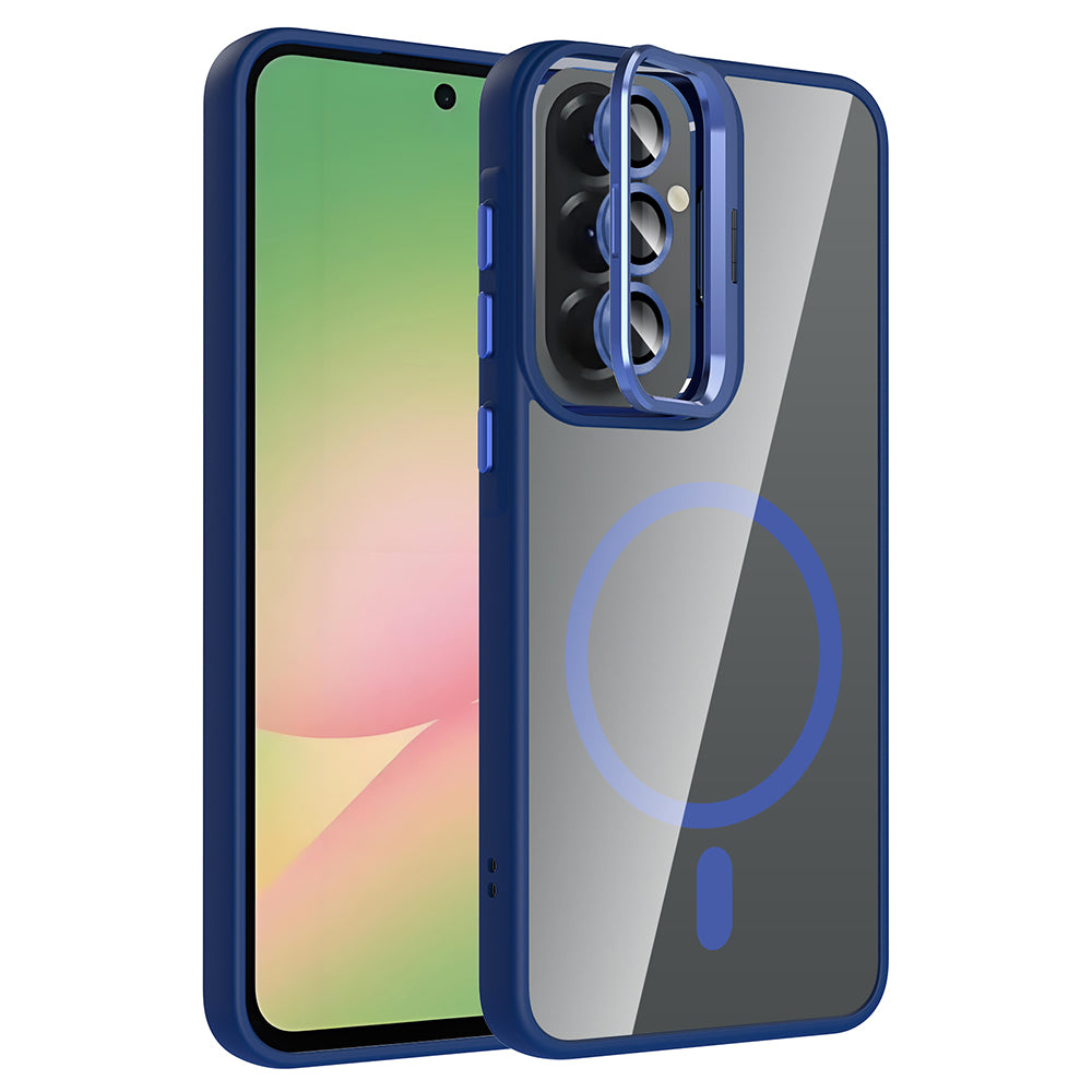 Galaxy A37 Kılıf Standlı ve Kamera Lens Hediyeli Zore Etro Kapak Lacivert