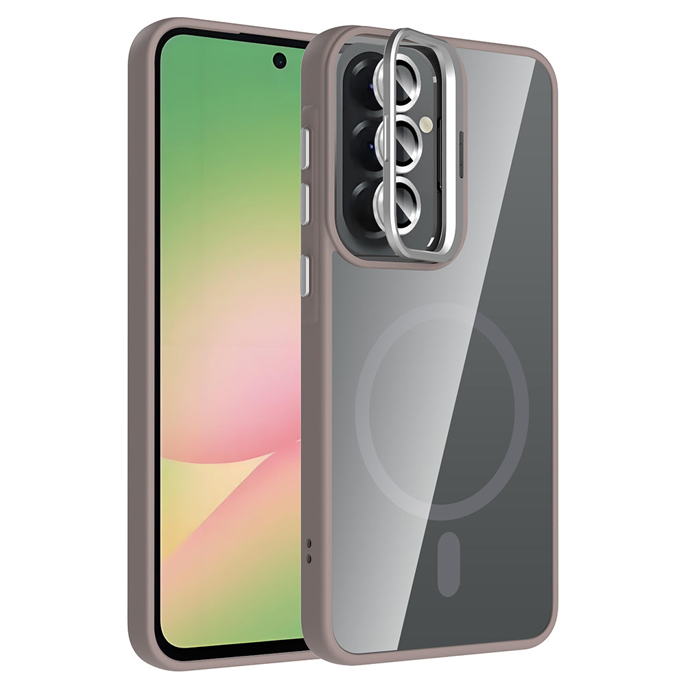 Galaxy A37 Kılıf Standlı ve Kamera Lens Hediyeli Zore Etro Kapak Gri