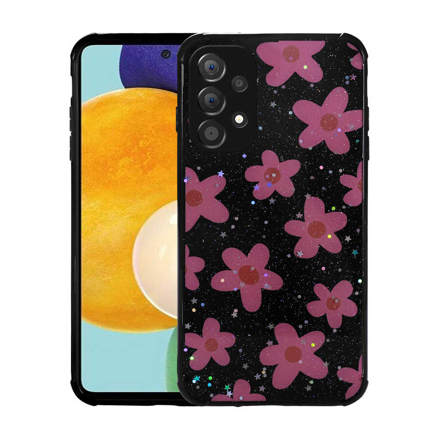 Galaxy A52 Kılıf Simli Desenli Kamera Korumalı Parlak Zore Popy Kapak Kalp