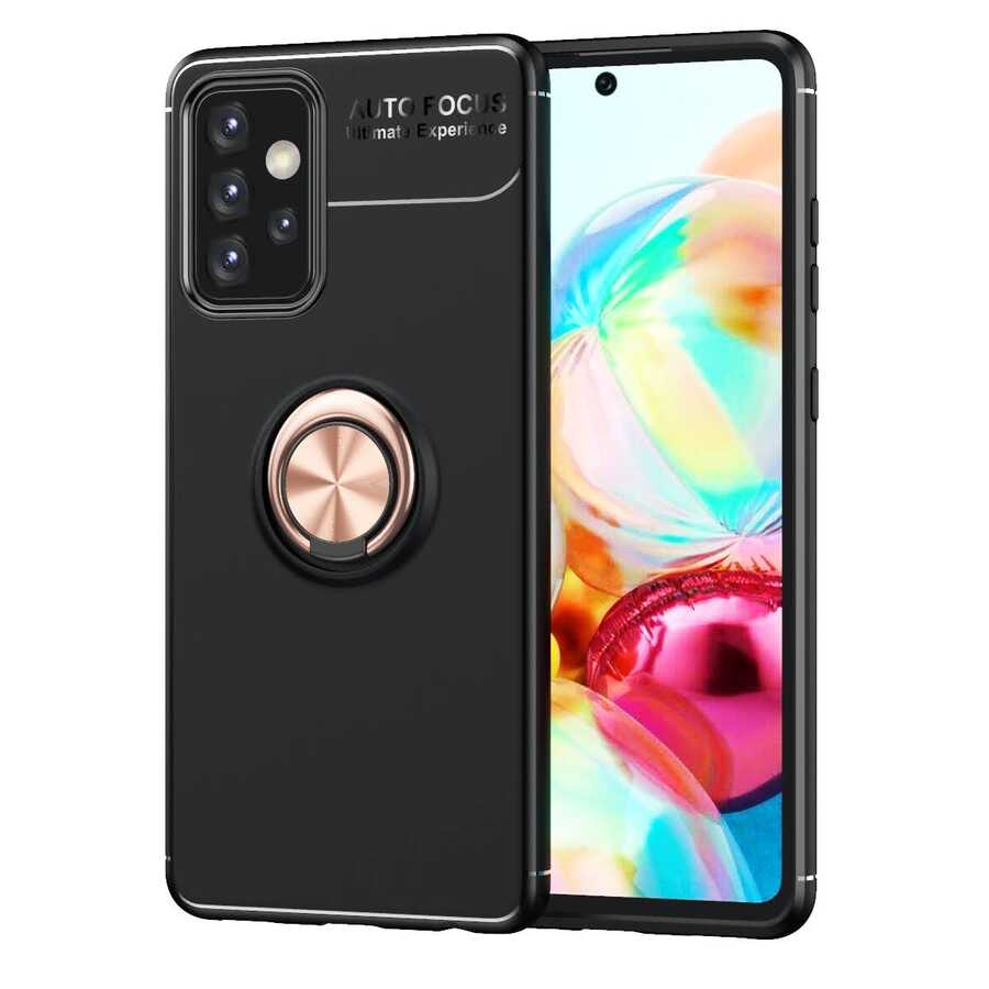 Galaxy A52 Kılıf Zore Ravel Silikon Kapak Siyah-Rose Gold