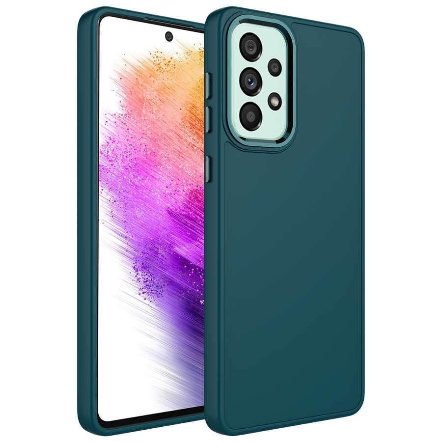 Galaxy A53 5G Kılıf Metal Çerçeve ve Buton Tasarımlı Silikon Zore Luna Kapak Sierra Mavi