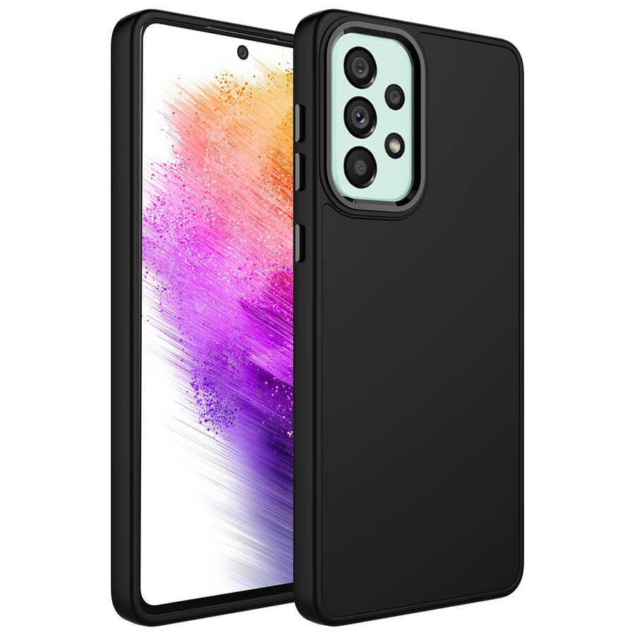Galaxy A53 5G Kılıf Metal Çerçeve ve Buton Tasarımlı Silikon Zore Luna Kapak Siyah