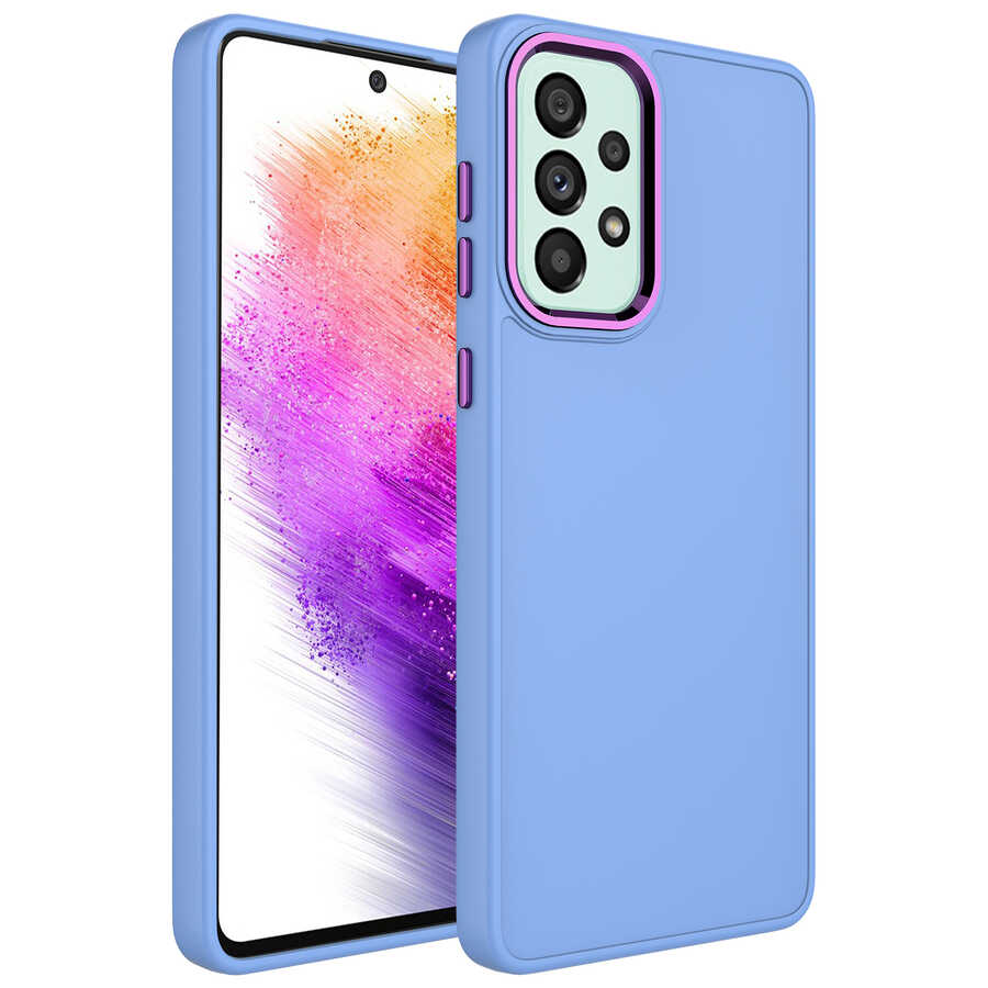 Galaxy A53 5G Kılıf Metal Çerçeve ve Buton Tasarımlı Silikon Zore Luna Kapak Lila