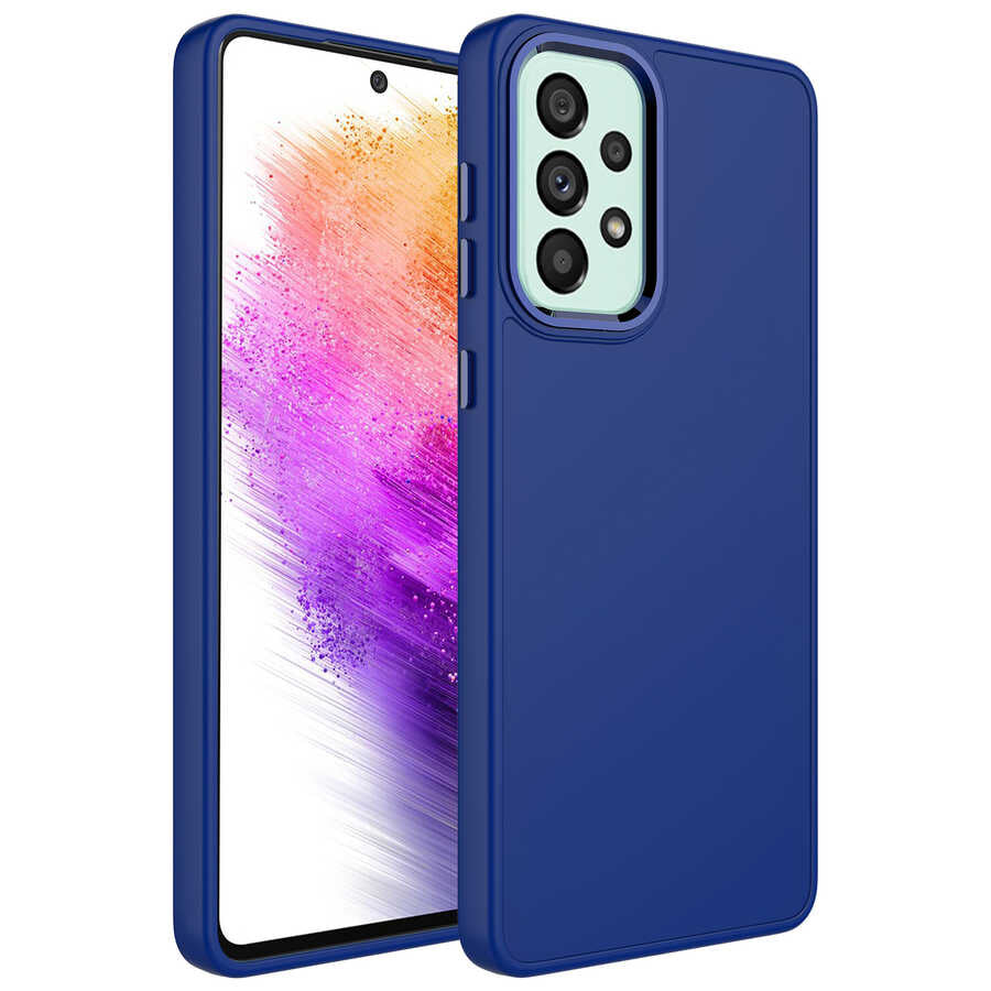 Galaxy A53 5G Kılıf Metal Çerçeve ve Buton Tasarımlı Silikon Zore Luna Kapak Lacivert