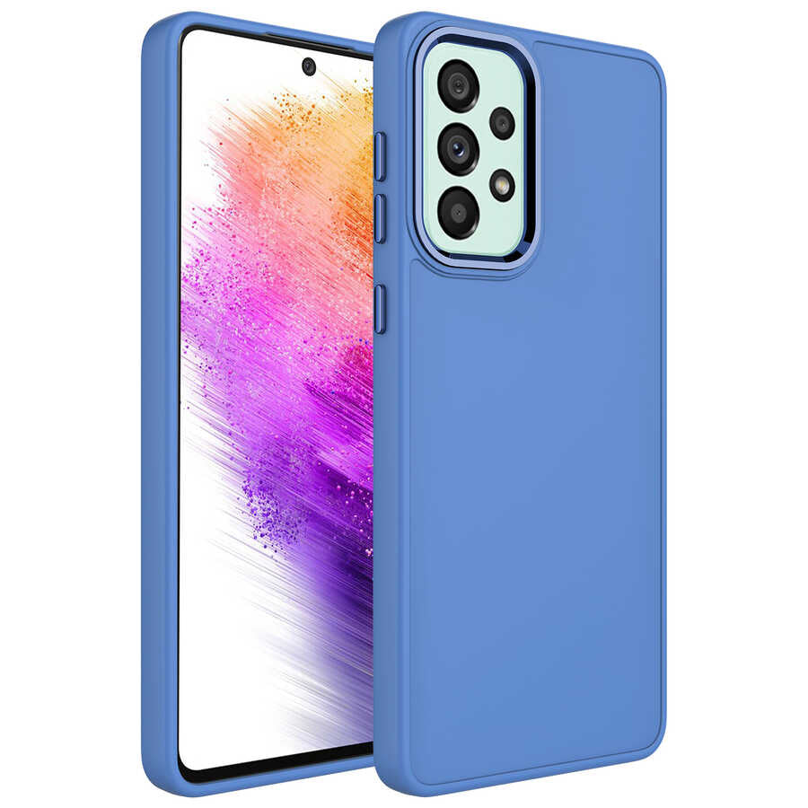 Galaxy A53 5G Kılıf Metal Çerçeve ve Buton Tasarımlı Silikon Zore Luna Kapak Lavendery Gray
