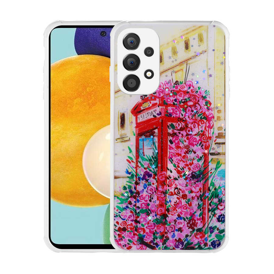 Galaxy A53 5G Kılıf Simli Desenli Kamera Korumalı Parlak Zore Popy Kapak Kalp