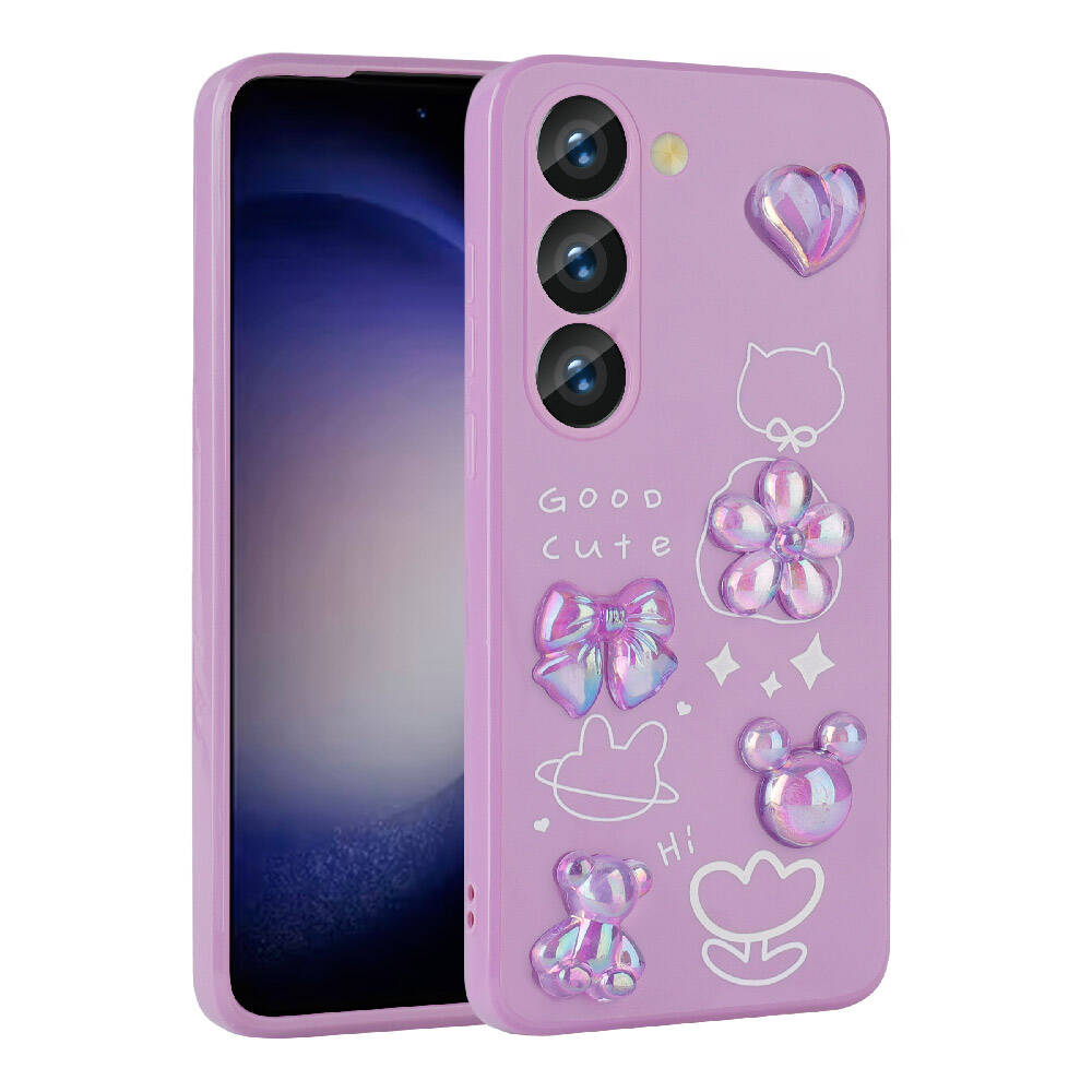 Galaxy A54 Kılıf Kabartma Figürlü Parlak Zore Toys Silikon Kapak Mor